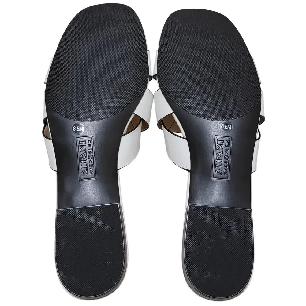 Alfani Women Packerr Flat Slide Sandals Size US 8.5M White Faux Leather